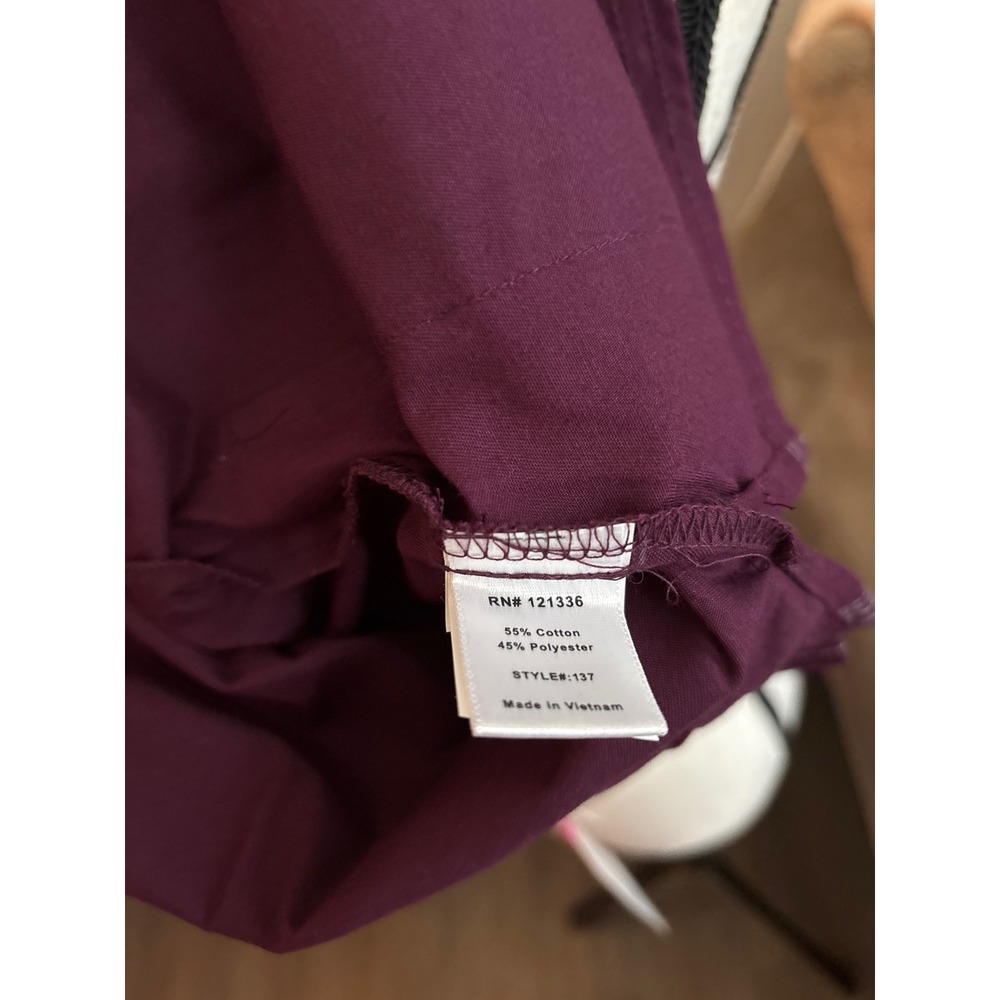 Koi by Kathy Peterson Womens Scrub Top Plum Burgundy Mock Wrap Small NWT - Picture 4 of 4